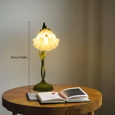 Table Lamp Flower Shape Glass Bedside Desk Light Fixture Green Reading Lamp
