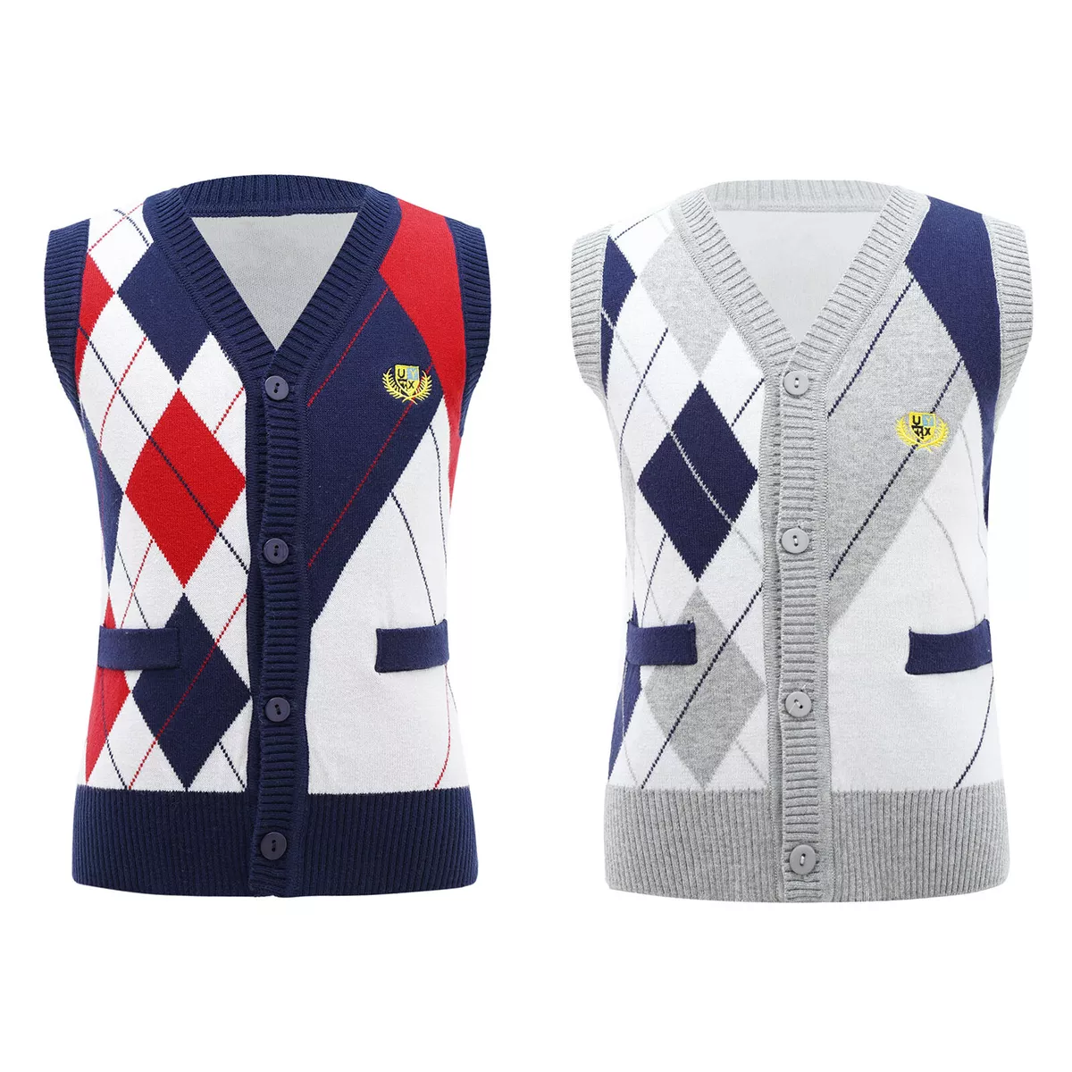 Boys School Uniform Vest Sleeveless Knitting Cardigan Casual Waistcoat Cardigans