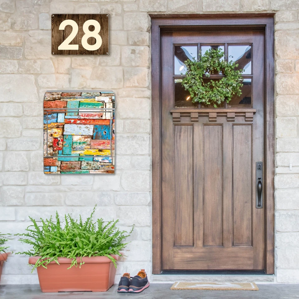 Design Briefkasten Mailbox mit eigenem Namen und Zeitungsfach Motiv Holzschindel - Bild 3 von 4