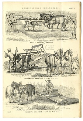 1868 antiker Druck LANDTECHNIK Pferde gezogen Ernten LANDWIRTSCHAFT Ernte