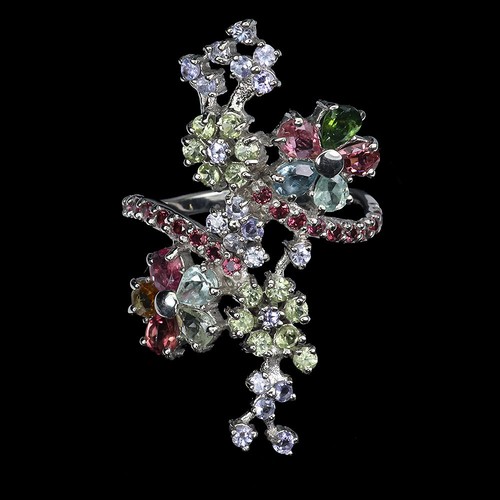 925 Sterlingsilber Ring Birne Turmalin Peridot Tansanit Natur Edelstein Größe - Bild 1 von 13