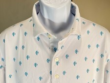 johnnie-O Men's white and blue diamond pattern performance polo shirt XL EUC