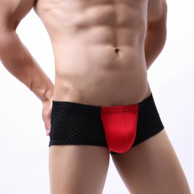 Zonbailon Men's Underwear Sexy Mesh Breathable Mens Boxer Nylon Colorblocking