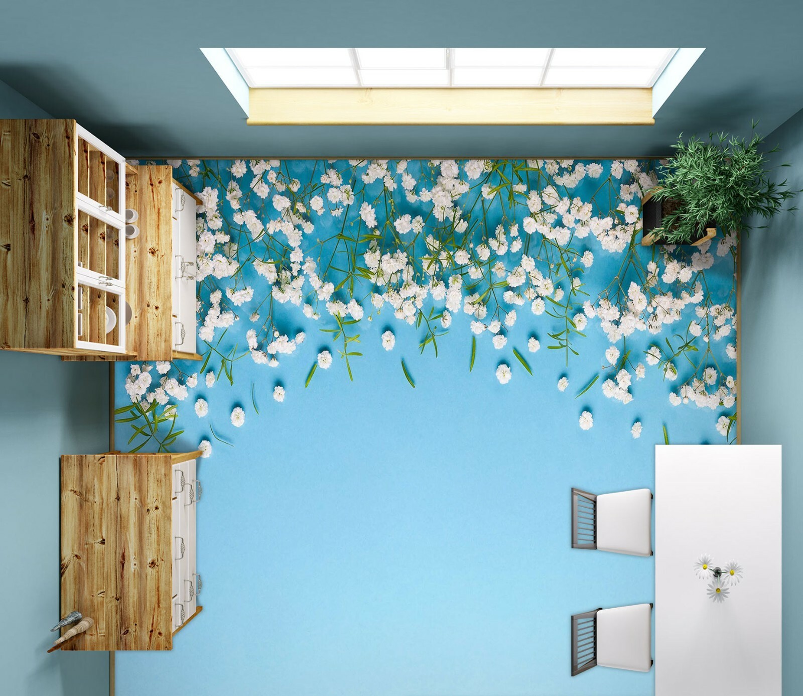 3D White Flower PKE3392 Floor WallPaper Murals Wallpaper Mural Print Bea