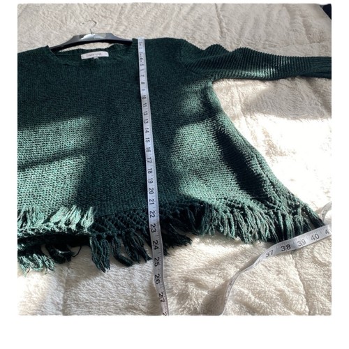 John + Jenn Womens Size XS Knit Dark Green Sweater Fringe Tassels Round Neck - Picture 11 of 15