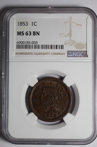 1853 Large Cent NGC MS63 BN