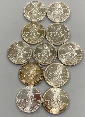 11 Engelhard 1ozt .999+ Fine Silver Prospectors 2-1982, 2-84, 5-85, 86, 1987 357