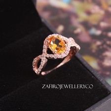 Citrine Ring, Engagement Ring, 925 Sterling Silver, Natural Citrine, Halo Ring