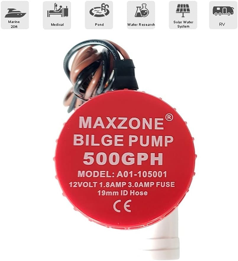 12V Water Pump 1100GPH Bilge Pump Non-Automatic for Ponds Pools Spas Boats