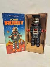 Planet Robot Black Tin Wind-Up Toy Ha Ha Toy MS-430 Working w/ Box & Key VGC
