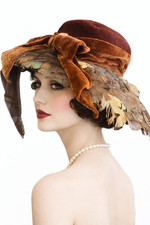 Antique Art Deco Feathered Cloche Velvet Hat 1920's Millinery Museum Quality