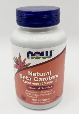 Now Foods Natural Beta Carotene 25 000 IU 180 Softgels GMP Quality Assured