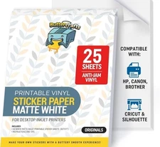 Premium Printable Vinyl Sticker Paper for Inkjet Printer 25 Sheets,