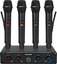 4-Channel Wireless Microphone System, UHF Compact Cordless Mic Set W/ 4X10 Frequ