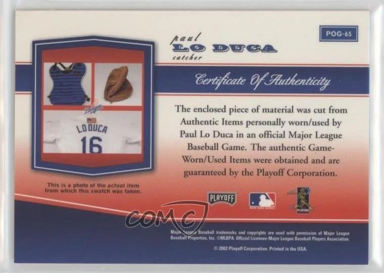 2002 Playoff Piece of the Game Materials Paul Lo Duca (Jersey) #POG-65 - Image 2 of 2