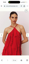 BHLDN Red Chiffon Halter Sleeveless Ruffle Strappy Long Maxi Dress S