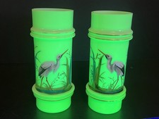 Pair 6-1/4  Bristol Uranium Glass Cylinder Va...