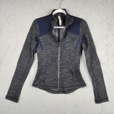 Lululemon Forme Jacket Womens 4 Blue Gray Luon Full Zip Thumbholes Pockets Gym