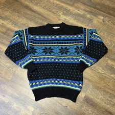 Vintage 80s 90s Fair Isle Nordic Wool Blend Ski Sweater Medium Snowflake Retro