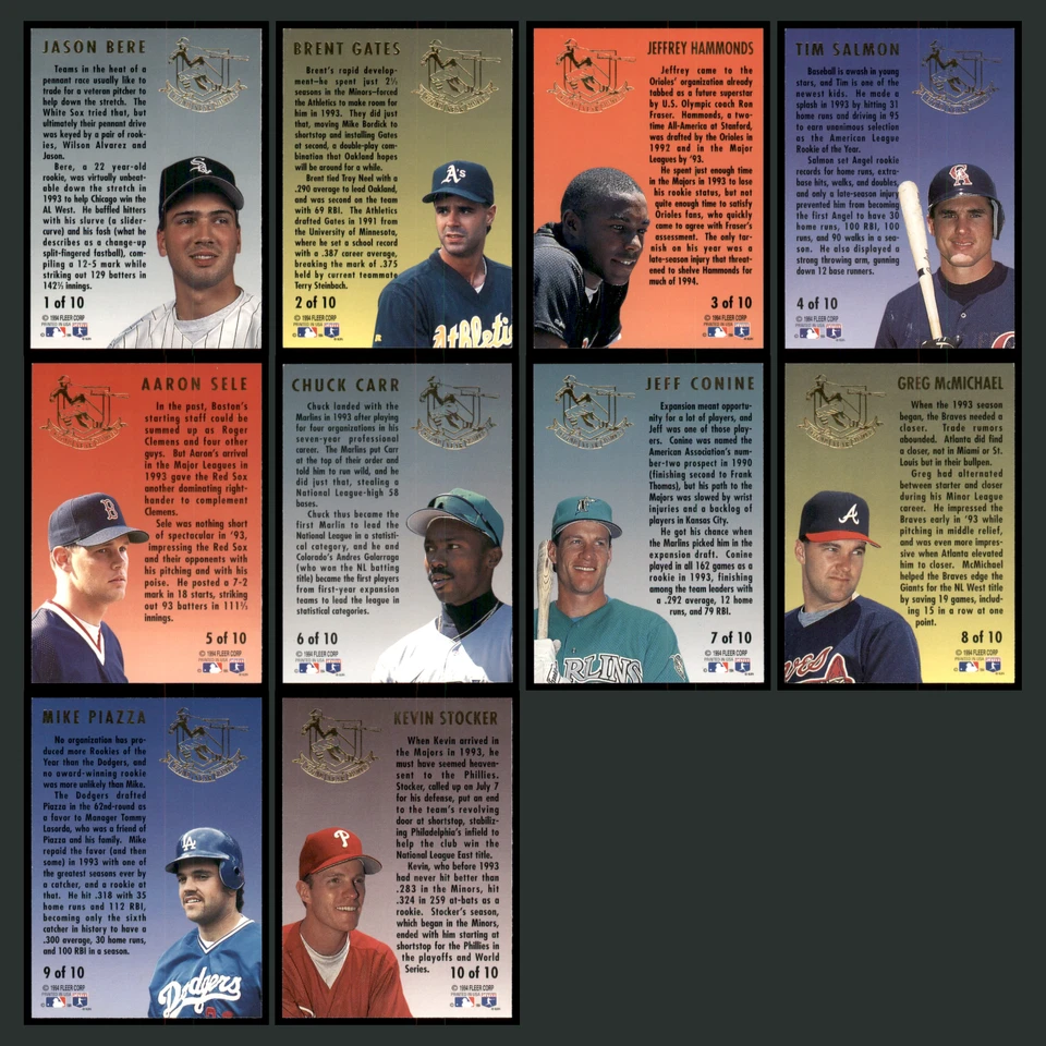 1994 Ultra Second Year Standouts conjunto completo 10 cartões de beisebol Jason Bere quase perfeito - Imagem 2 de 4
