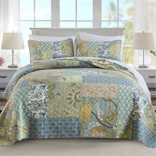 Luxurious King Size 100 Cotton Bohemian Quilt Set with 2 Pillow Shams