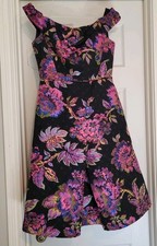 Adrianna Papell Size 4 Cocktail Formal Midi Dress Floral Embroidered Floral