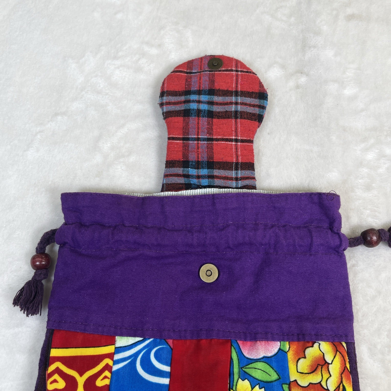 Handmade Patchwork Colorful Cat Drawstring Backpa… - image 5