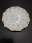 Vintage Anchor Hocking Milk Glass Deviled Egg Plate with A 22K Gold-trimmed Edge