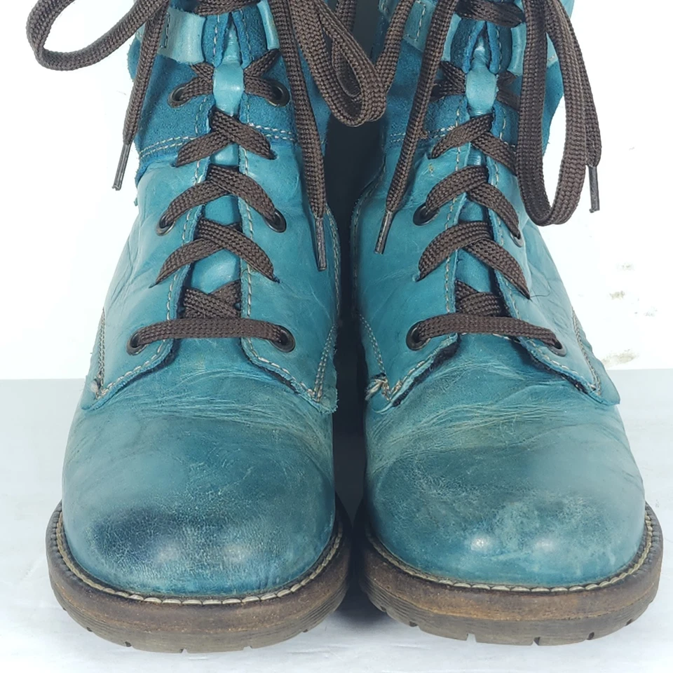 Dromedaris Women's Kara US6,5 EU37 Teal Leather Fleece Lined Combat Boots - Image 4 of 4