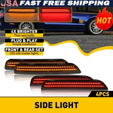 Fit 10-14 Ford Front+Rear Mustang Marker LED SMOKED Side Light Bumper Lamp SET