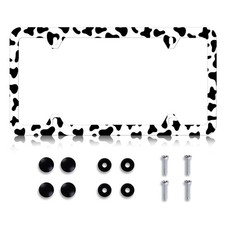Cow Print License Plate Frame Cute Animal White Black Spot License Plate Hold...