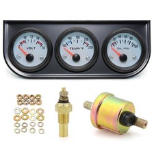 Triple Gauge Set 52mm Oil Pressure Water Temp Voltmeter 3 in 1 White Black