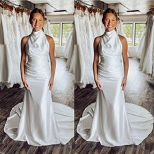 Mermaid Wedding Dresses Satin Halter Neck Sleeveless Sweep Train Bridal Gowns