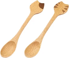 2pcs Coffee Cat Spoon Wooden Spoon Wood Utensils for Eating Serving Stirring for