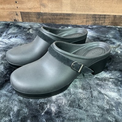Crocs Sarah Clog Women 11 Black Buckle Strap Block Heel Mules Dual Comfort Shoe