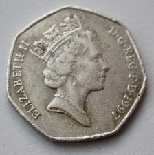 British 1997, Britannia Backed Fifty Pence Coin. 50p Coin. Standard Size. (W53).