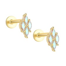 Marquise CZ Flat Back Earrings for Cartilage Helix Tragus Lobe 16g Gold Plate...