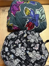 Lot Of 2 Vera Bradley Zip Cosmetic Bag Falling Flowers / Quilted Holland Garden