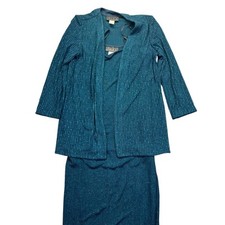 Alex Evenings Dress Suit Sparkle Teal Formal Party Career Size 8 Boho Party
