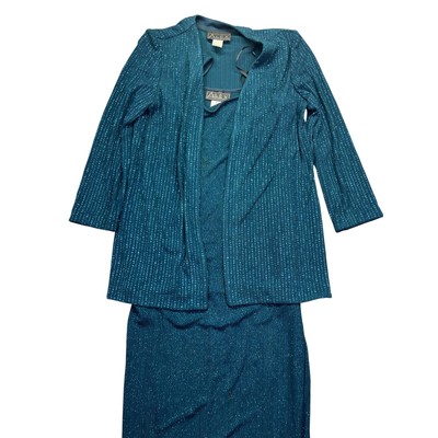 Alex Evenings Dress Suit Sparkle Teal Formal Party Career Size 8 Boho Party