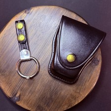 Done Hume C300 Handcuff Case & PR-24 Baton Ring Plain Black Leather Brass Snaps
