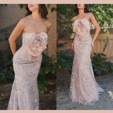 NWT Mac Duggal [ 12 ] 21036 3D Flower Strapless Embellished Trumpet Gown J1937