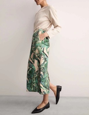 Jaeger green abstract pencil skirt UK 14 marble print midi length smart work