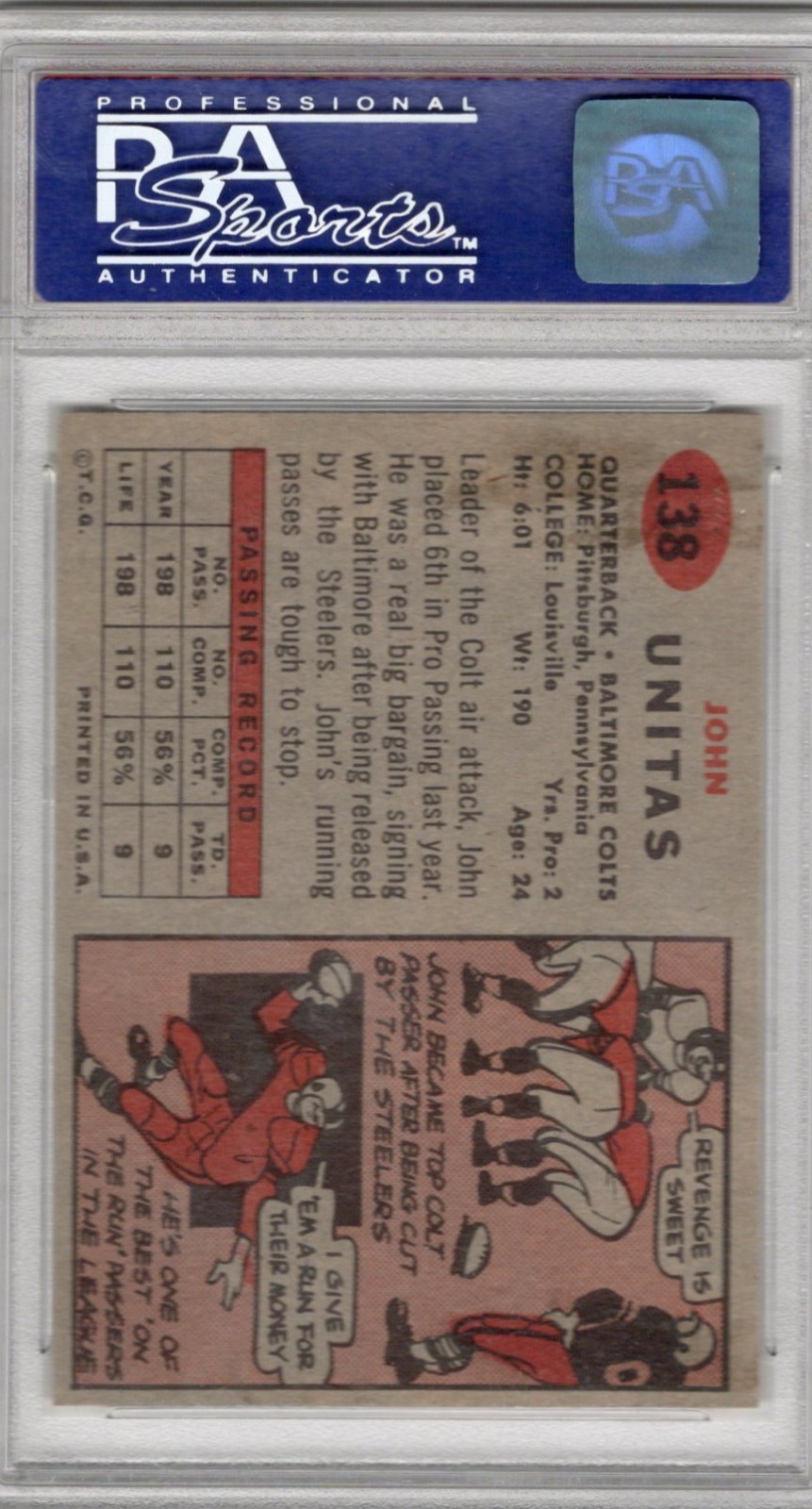 1957 Topps John Unitas #138 PSA NM 7 OC view 2