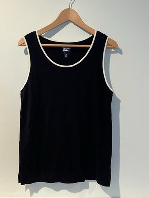 Lands' End Women s Black Ribbed Sleeveless White Trim Top, Size Medium (10-12)