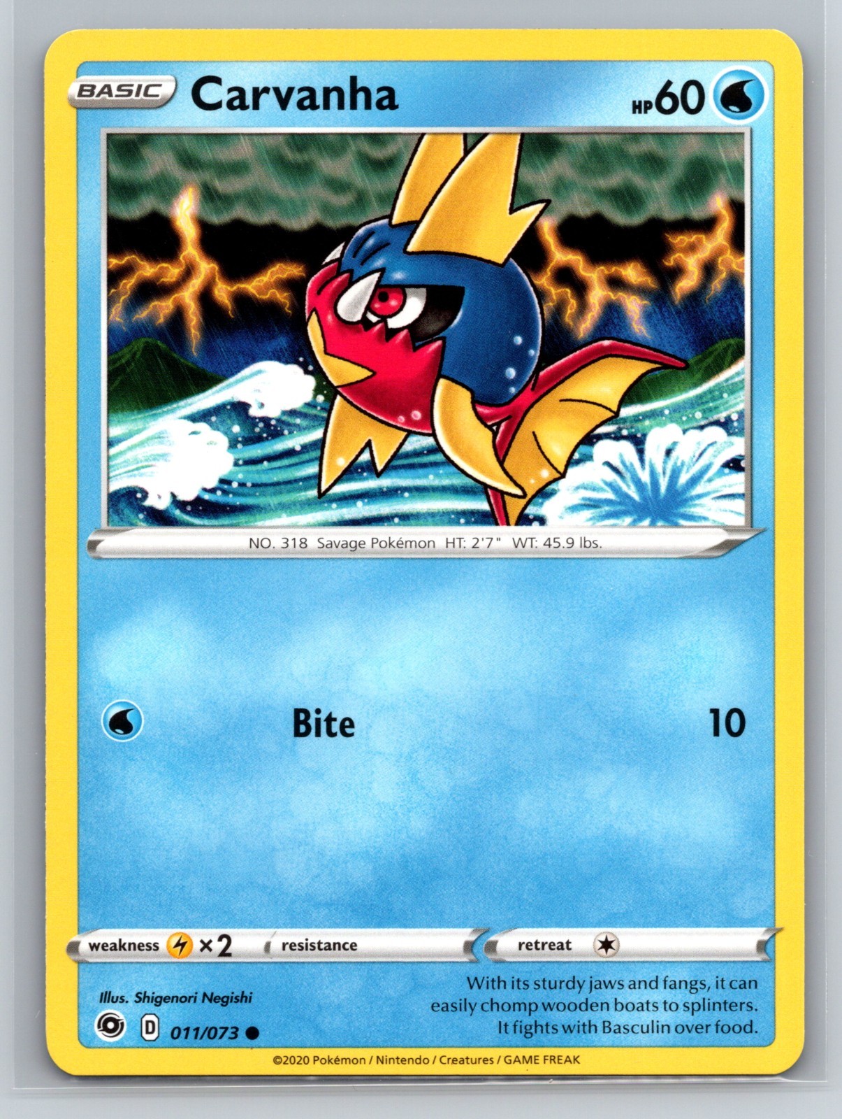 Carvanha 011/073 Regular Common 2020 Pokémon Card
