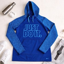 Nike Hoodie Unisex Small Blue Just Do It Therma-FIT Pullover Graphic Sweatshirt