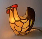 Vintage Tiffany Style Stained Glass Rooster Chicken Accent Table Lamp Works ✅
