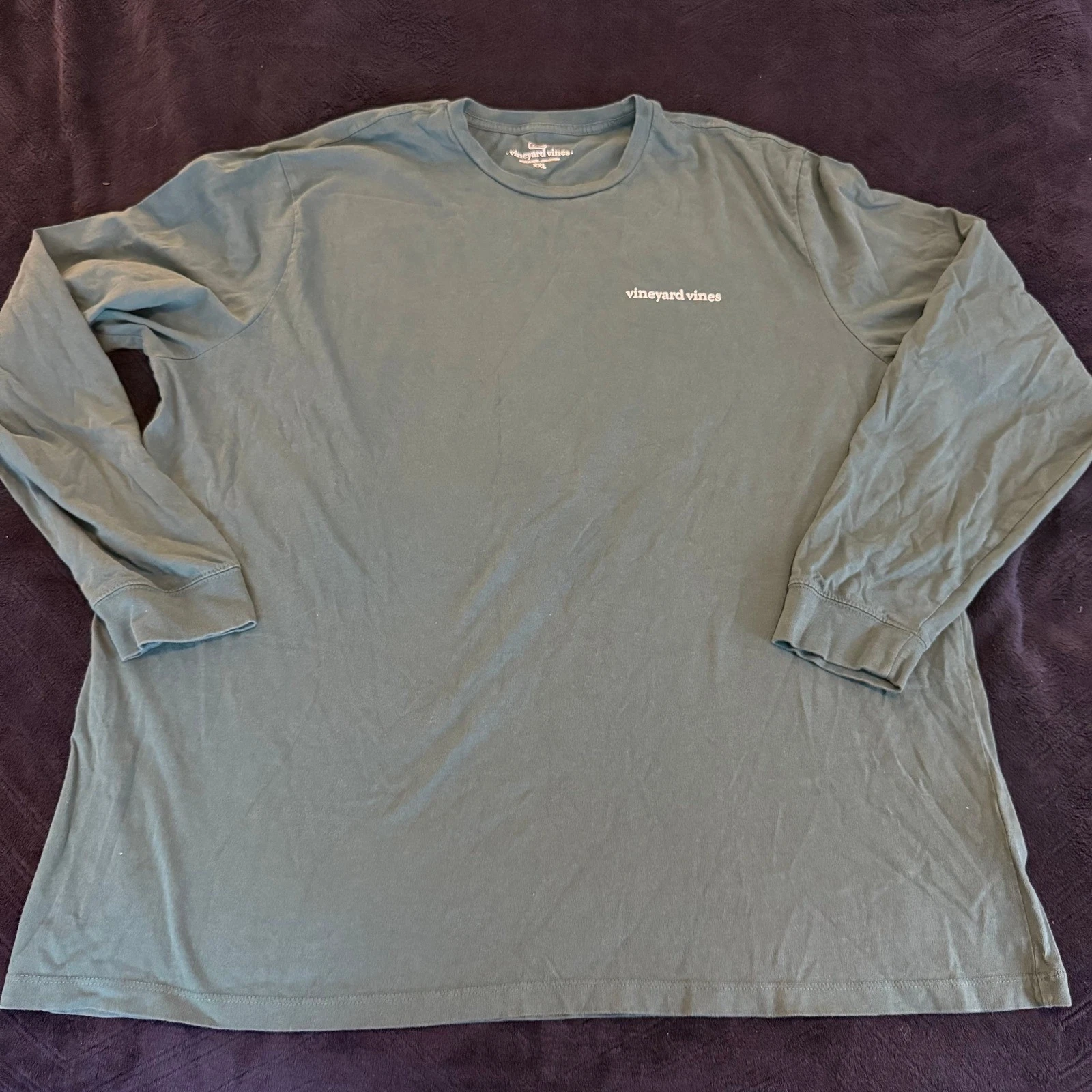 Vineyard Vines Mens XXL Green Long Sleeve Whale Grid Graphic T-Shirt Cotton