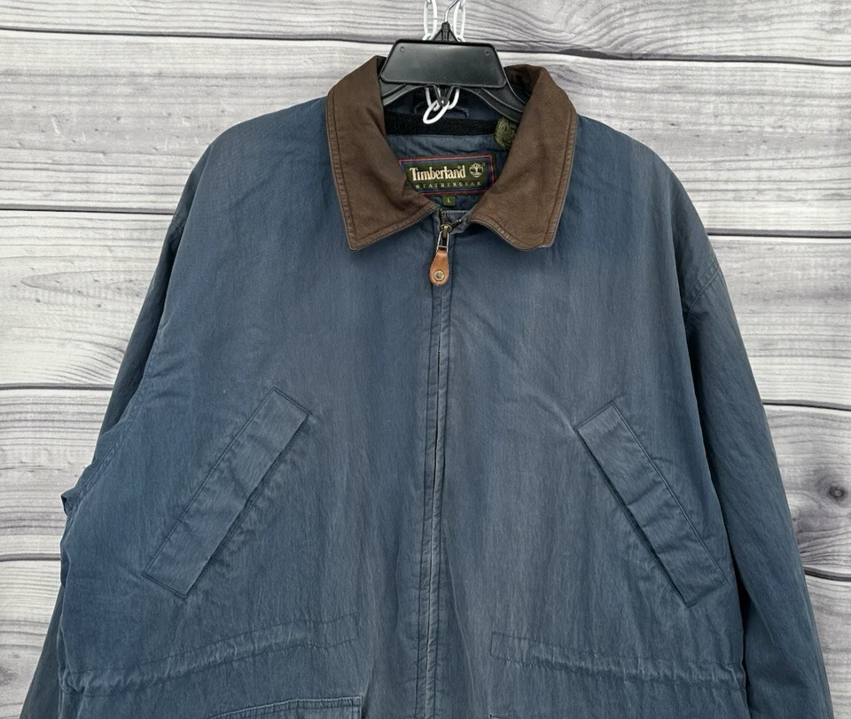CHAQUETA FORRADA DE LANA VINTAGE AZUL TIMBERLAND WEATHERGEAR CON CUELLO DE CUERO - GRANDE Foto 2 de 4